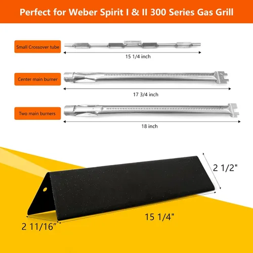 Vista 2 de Piezas de repuesto para Weber Spirit de 15.3 pulgadas de acero porcelánico 7636 placa de calor para parrilla y tubo de quemador 69787 para parrilla