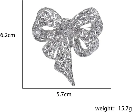 Vista 3 de Broches vintage con nudo de lazo grande y brillantes, broches de solapa, broche de cinta clásico para mujeres y niñas, vestidos delicados, camisa