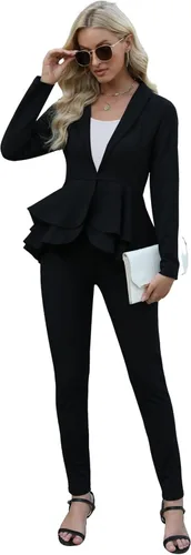 Vista 2 de Salimdy Conjuntos sexys de 2 piezas para mujeres, blazer sólido de manga larga con pantalones, conjuntos de trajes casuales elegantes de negocios