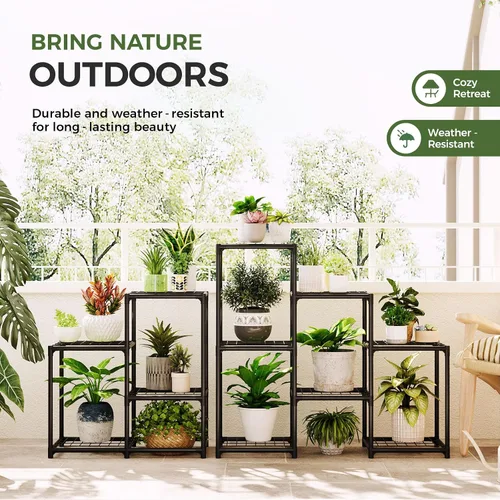 Vista 6 de Bamworld Soporte de esquina para plantas de interior, estante de metal para plantas de 5 niveles, 11 estantes de flores en maceta, estante negro
