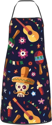 Vista 9 de Delantal de calavera de azúcar, delantales de cocina para hombres y mujeres, delantal de cocina, delantal de chef, delantales de jardín ajustables