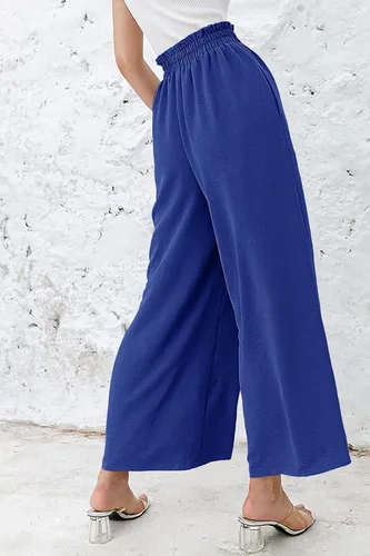 Vista 4 de Febriajuce Pantalones de pierna ancha para mujer, elásticos, de cintura alta, pantalones palazzo, holgados, casuales, para verano, playa, pantalones