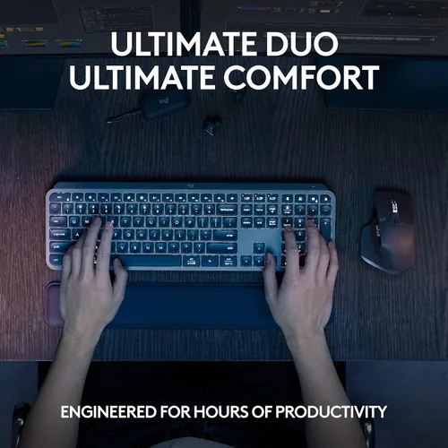 Vista 2 de Logitech MX Keys S Combo - Teclado y ratón inalámbrico de alto rendimiento con reposa muñeca, iluminación personalizable, desplazamiento rápido