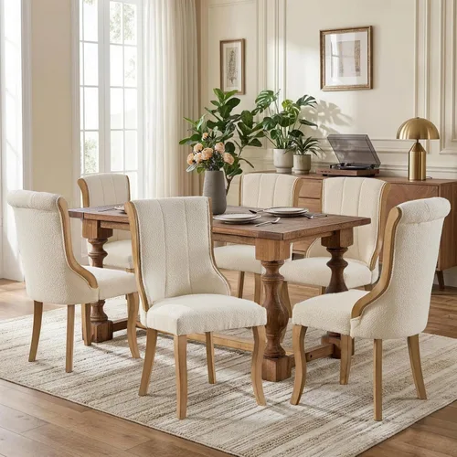 Vista 118 de SoarFlash Juego de 2 sillas de comedor de terciopelo, silla lateral de respaldo alto, silla lateral moderna tapizada de alta gama con botones Beige