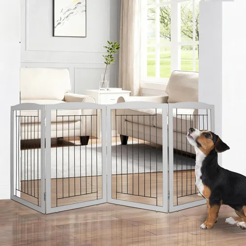 Vista 33 de ZJSF Puerta plegable independiente para perros para casa, puerta de madera extra ancha para cachorros, escaleras, puertas para mascotas, valla alta