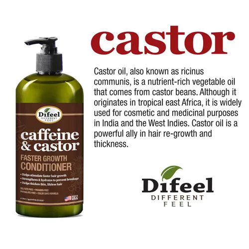 Vista 5 de Difeel Acondicionador de cafeína y ricino para un crecimiento más rápido del cabello, 33.8 oz.