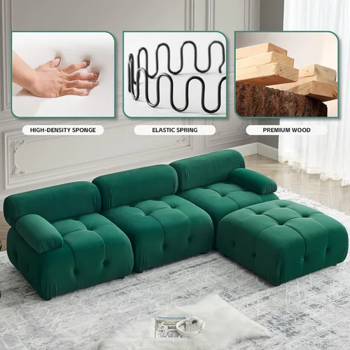 Vista 7 de DEINPPA Sofá modular modular de 93 pulgadas, sofá de terciopelo minimalista en forma de L, sofá convertible, muebles de sala de estar para sala