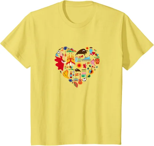 Vista 3 de I Love España Cute Español Orgullo, Madrid Barcelona playera, niños 10, Lemon Limón