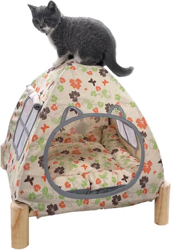 Vista 12 de Tienda de campaña para mascotas de diseño abierto, acogedora cama de monitoreo para gatos y cachorros, paredes de malla transpirable para seguridad