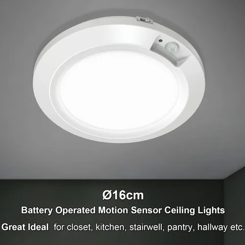 Vista 2 de Luces LED de armario con sensor de movimiento para interiores, funciona con pilas, 210LM 6000K, blanco frío para lavandería, escalera, pasillo