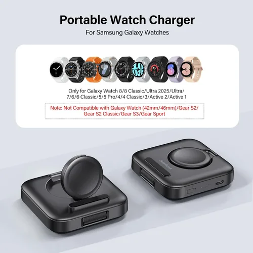 Vista 2 de Cargador portátil para cargar Samsung Watch, SwanScout 303S, cargador inalámbrico de 1800 mAh para Galaxy Watch 8 Classic/8/7/Ultra/6/6 Classic/5/5
