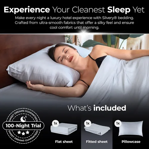Vista 6 de Silvery Juego de sábanas de cama con infusión de plata - Tela de auto-enfriamiento galardonada con tecnología de auto-limpieza Silvery™ que se Gris
