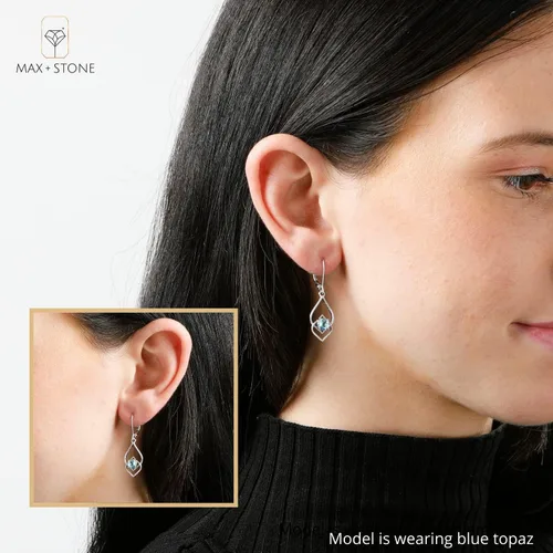 Vista 2 de Genuine or Created Gemstone Dangle Earrings for Women in 925 Sterling Silver with Leverback and 5mm Birthstone by MAX + STONE