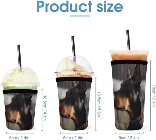 Vista 2 de Doberman Reusable Insulated Neoprene Iced Coffee Cup Sleeves 3 Sizes Diving Material Cup Durable Beverage Covers for Cold Coffee Tea Drinks