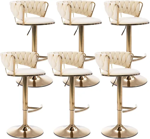 Vista 16 de Juego de 2 taburetes de bar de terciopelo giratorios con base de metal dorado, taburetes de bar modernos de altura de mostrador para cocina, pub