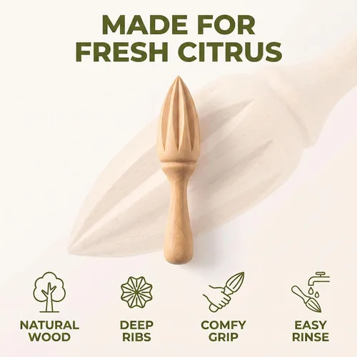 Vista 2 de Exprimidor de cítricos de madera, escariador manual de naranja limón con agarre ergonómico, herramienta exprimidora de frutas duradera