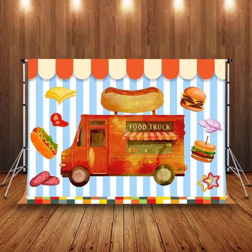 Vista 2 de Telón de fondo de camión de comida para fotografía, fondo de postres, pan, suministros de decoración de fiestas, accesorios de sesión de fotos