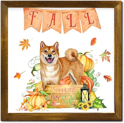 Vista 10 de Fall Pumpkins Sale with Japanese Spitz Dog Framed Wooden Signs Harvest Festival Hanging Wall Art Sign Farmhouse Wall Art Hanging Decor for Women