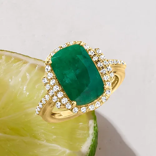Vista 4 de Ross-Simons Anillo de esmeralda de 7.50 quilates con diamantes de .69 qt. t. w en oro de 18 quilates sobre plata esterlina