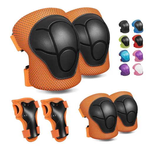 Vista 7 de Rodilleras para niños, rodilleras y coderas, conjunto de equipo de protección para niños y niñas con protectores de muñeca 3 en 1 para patinaje Negro