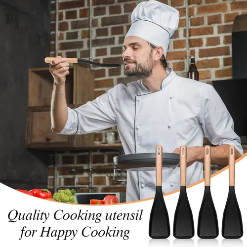 Vista 7 de cobee 4 cucharas de cocina de silicona de 12 pulgadas para utensilios de cocina antiadherentes, cuchara multifunción, cuchara multifunción con mango