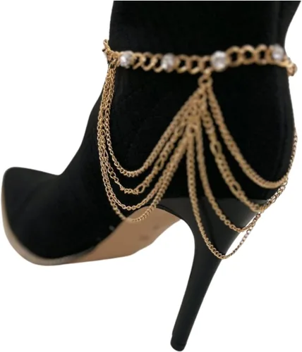 Vista 2 de Pulsera de metal dorado con cadena de botas occidentales para mujer, dije envolvente con múltiples ondas, Metal