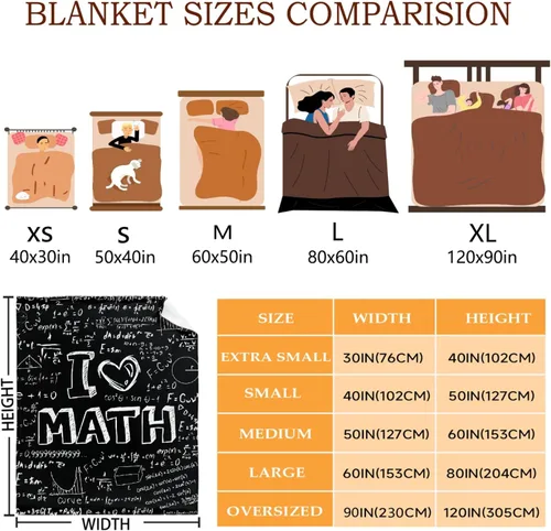 Vista 3 de Manta de franela suave con texto en inglés "I Love Math", para sofá, cama, sofá, regalos de matemáticas para niños y niñas, pequeña de 50 x 40