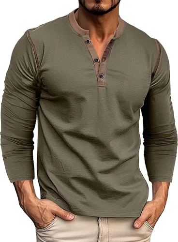 Vista 12 de Henley Shirt for Men, Long Sleeve Casual Button Placket, Classic Lightweight Cotton Pullover Basic Tee Tops