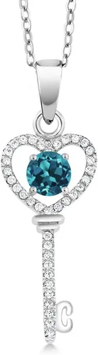 Vista 69 de Gem Stone King Collar con dije de llave de corazón para mujer, plata de ley 925, piedra natal de piedras preciosas, redondo de 0.197 in, con cadena