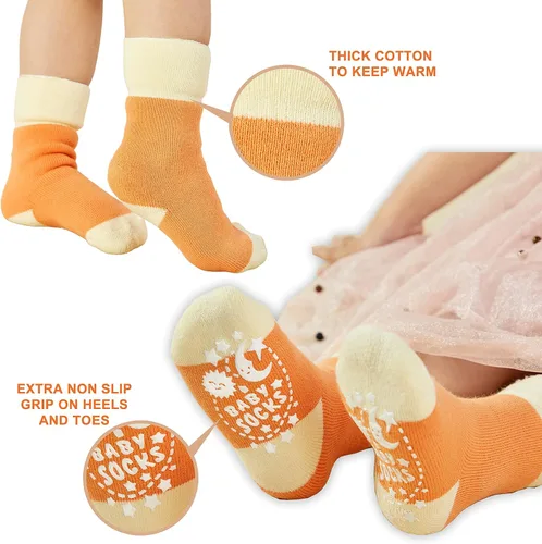 Vista 3 de Calcetines de bebé de 12 a 36 meses antideslizante agarre calcetines con suela antideslizante para bebés niños pequeños niños y niñas 5 pares