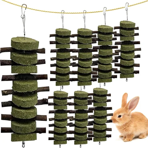 Vista 13 de kathson Juguetes masticables de conejo para rechinar dientes, palitos de bambú orgánico natural, juguetes de enriquecimiento para animales pequeños