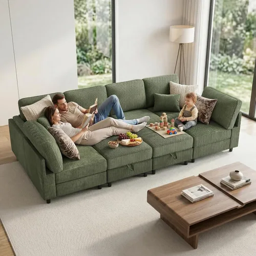 Vista 24 de KKL Sofá modular de 84 pulgadas, sofás de 3 plazas para sala de estar con almacenamiento, sofá modular de asiento profundo seccional, funda