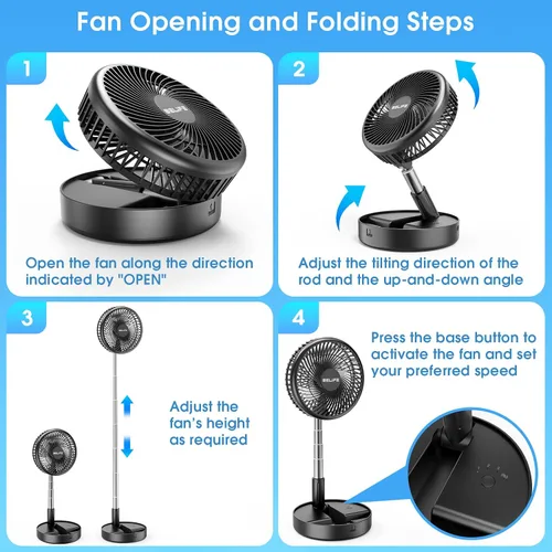 Vista 6 de Belife X8-Lite - Ventilador portátil, recargable con batería de 7200 mAh, ventilador de piso de escritorio USB con control remoto, ventilador Negro