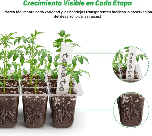 Vista 4 de Bonviee Paquete de 5 bandejas de inicio de semillas, kit de iniciación de plantas con cúpula de humedad ajustable y base de invernadero para Negro