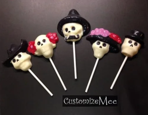 Vista 2 de Molde para piruletas de caramelo de chocolate Día de los Muertos con calaveras de azúcar