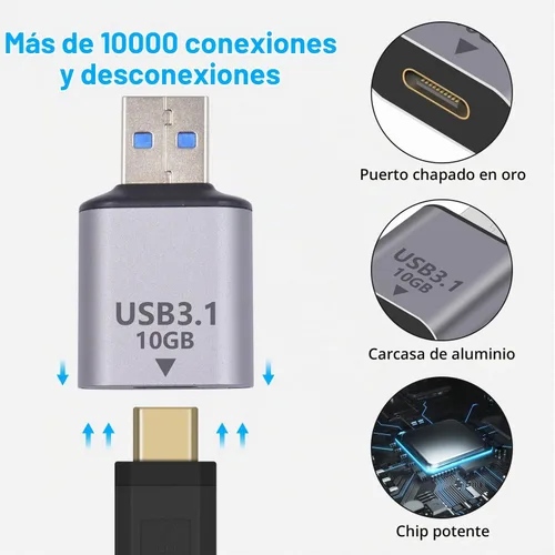 Vista 5 de Poyiccot Adaptador USB C a USB de 10 Gbps 3.1 Gen 2, (paquete de 1) USB C hembra a USB macho Adaptador de doble cara SuperSpeed Data Sync &