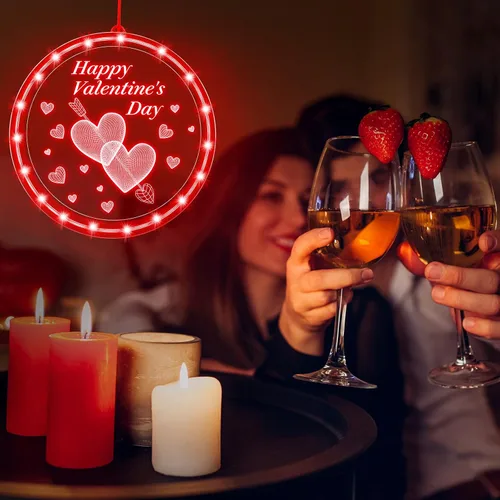 Vista 5 de Capoda Luz de ventana para el día de San Valentín de 8.3 pulgadas, cadena de luz de corazón rojo de San Valentín, funciona con pilas, silueta
