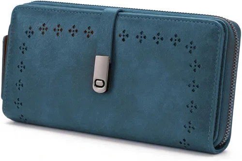 Vista 14 de Cartera de cuero para mujer, con bloqueo RFID, doble embrague, tarjetero de gran capacidad, con monedero con cremallera rosa ( A01 Pink )