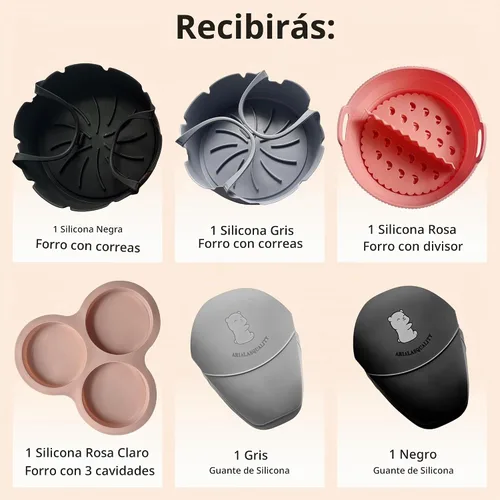 Vista 2 de ARIALASQUALITY Juego de accesorios para freidora de aire con divisor de 8 piezas, forros antiadherentes reutilizables, juego de cocina