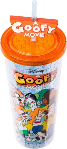 Vista 3 de Silver Buffalo Disney Una Loca Aventura de Goofy con Goofy, Max Goof, Roxanne y Bobby Zimuruski - Vaso de plástico para bebidas frías con tapa