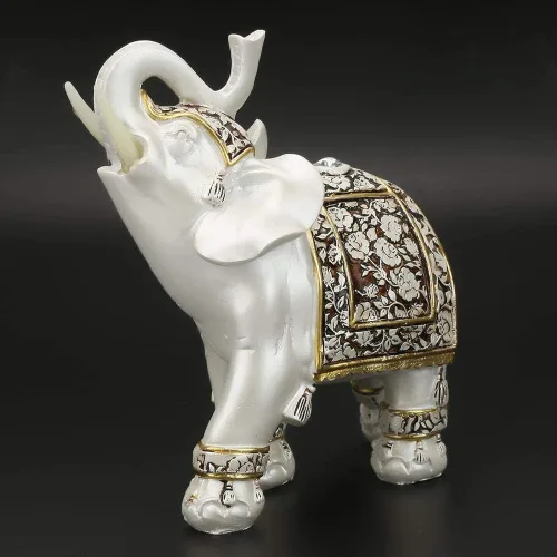 Vista 4 de GOTOTOP Estatua de elefante blanco, figura de elefante de resina, figura de riqueza, adorno hecho a mano, decoración decorativa para el hogar, sala
