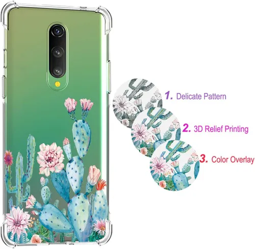 Vista 4 de Funda diseñada para Oneplus 8, funda One Plus 8 a prueba de golpes, transparente, suave, flexible, TPU delgada, protectora para Oneplus 8 (Cactus)