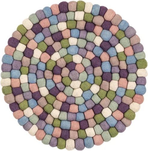 Vista 2 de Unique Loom Felt Ball Collection - Alfombra de área (2 pies, redonda, rosa y púrpura/marfil)