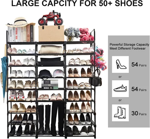 Vista 4 de Mavivegue Zapatero de metal de 9 niveles – Capacidad para 50 – 55 pares, estante de almacenamiento alto para zapatos, botas, entrada, armario, garaje