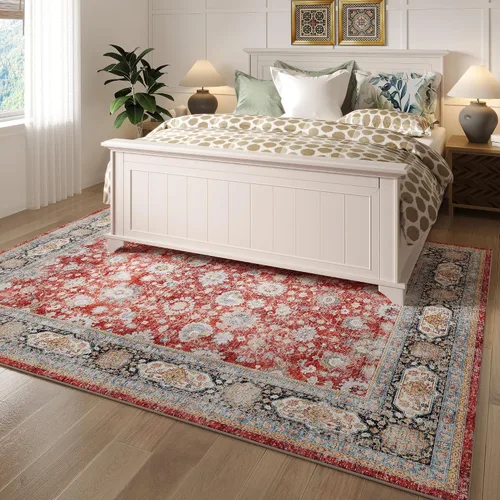 Vista 204 de Rugcomf Alfombra de Entrada de 2'x3' - Patrón Paisley, Tapete para Puerta de Entrada Interior, Floral Vintage, Lavable a Máquina, Alfombra