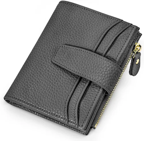 Vista 9 de oscaurt Billetera pequeña para mujer con bloqueo RFID, de dos pliegues, compacta, para tarjetas de crédito, de piel, con bolsillo con cremallera