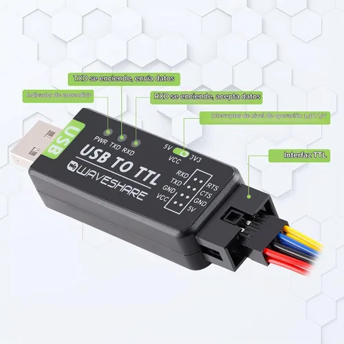 Vista 2 de Adaptador industrial USB a serie UART Adaptador serie FT232RL Convertidor de serie a USB Adaptador USB a TTL Módulo de puerto Soporte de múltiples