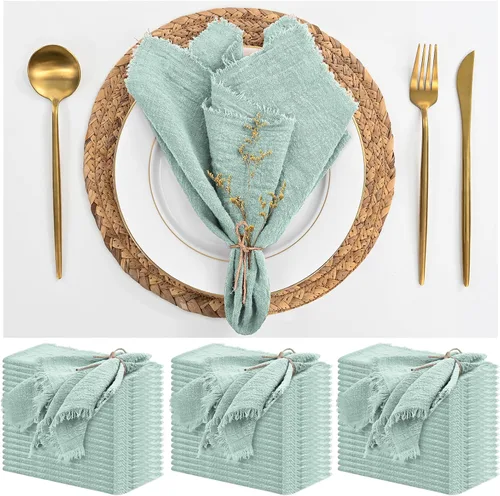 Vista 36 de Paquete de 12 servilletas de lino y algodón beige de 16 x 16 pulgadas, hechas a mano con flecos, servilletas de tela suave, lavables y rústicas
