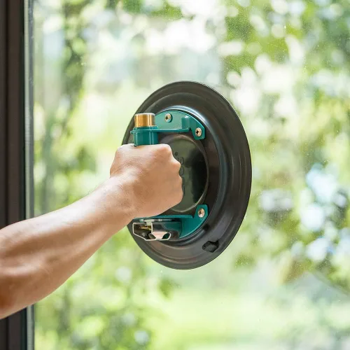 Vista 5 de Ventosa cóncava al vacío de 10 pulgadas para elevación de granito y vidrio, elevador de vidrio al vacío con mango de metal y bomba de latón