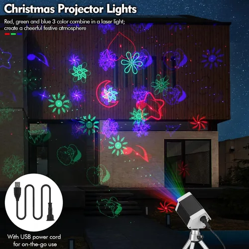 Vista 2 de Luces de proyector láser navideño Lunmore, proyección láser al aire libre de 30 patrones, proyectores de paisaje para interior, exterior, hogar